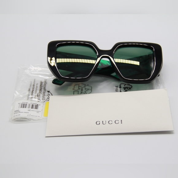 NEW GUCCI SUNGLASSES  GG0956S 001 WOMEN BLACK GREEN GUCCI EYEWEAR - Picture 12 of 13